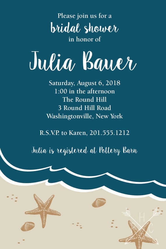 Beach Bridal Shower Invitation ocean sand Destination Wedding