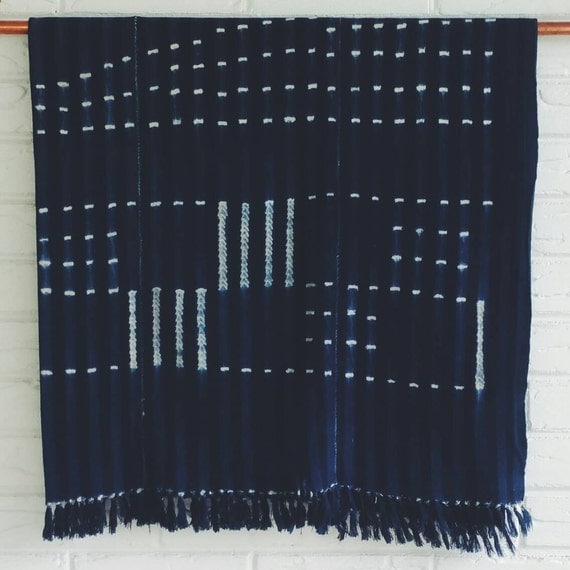 Vintage Indigo Mudcloth Blanket African by habitationBoheme
