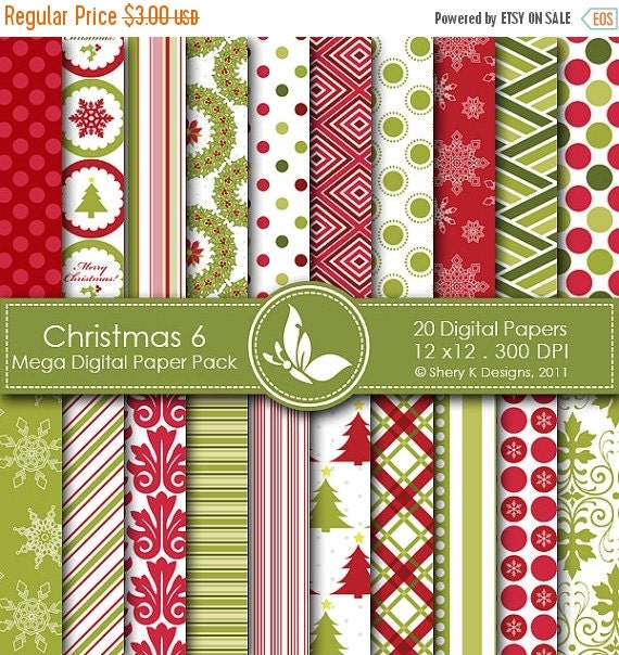 50% off Christmas 6 Mega Paper Pack 20 Printable by SheryKDesigns