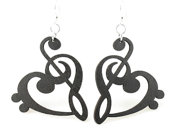 Treble Bass Clef Heart - Wood Earrings