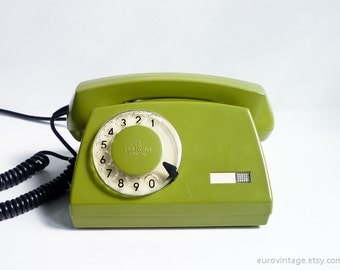 Vintage Green Rotary Phone Dial Telephone 80s