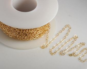 14K gold filled flat cable chain 2X3mm link for jewelry making, 5 feet