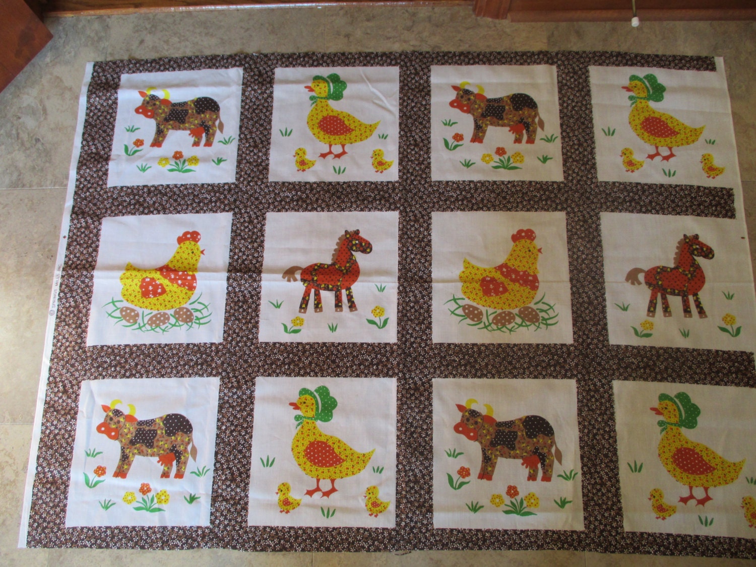 Vintage Fabric Panels Of Animals: Quilt Blocks Pillow Panels