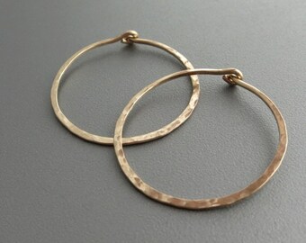 Hammered Gold Hoop Earrings 1 inch Gold Hoop Earrings