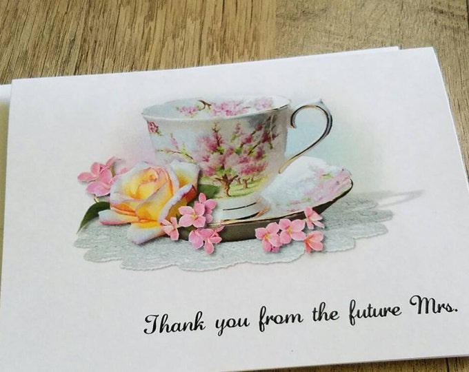 Beautiful Personalized Blossom Time Cup of Tea Teacup Note Cards - Invitations - Thank You Cards for Bridal Shower or Luncheon ~ Bridal Gift