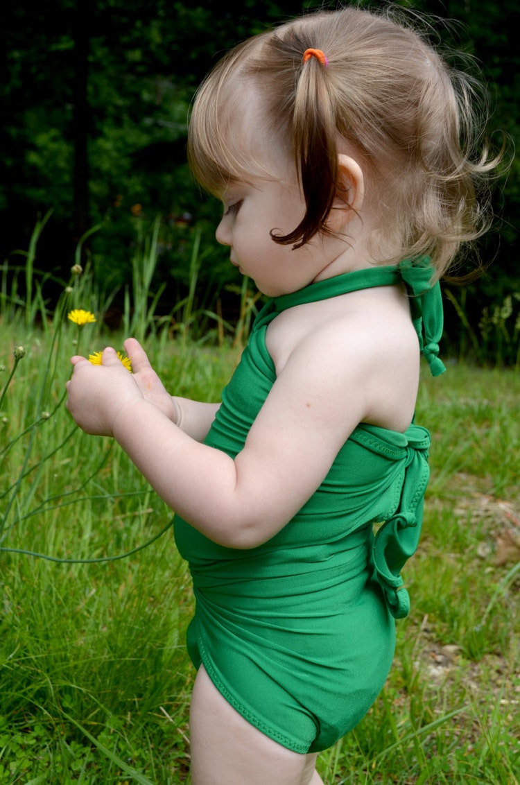 Baby Bathing Suit Kelly Green Wrap Around Swimsuit Tie by hisOpal