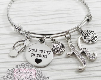 You're my person bracelet, Girlfriend Gift, Initial BANGLE Bracelet, Wife Gift, Beach Jewelry,youre my person, Charm Bracelet, Personalized