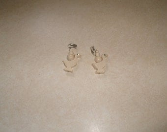 vintage clip on earrings wood duck rhinestones dangles