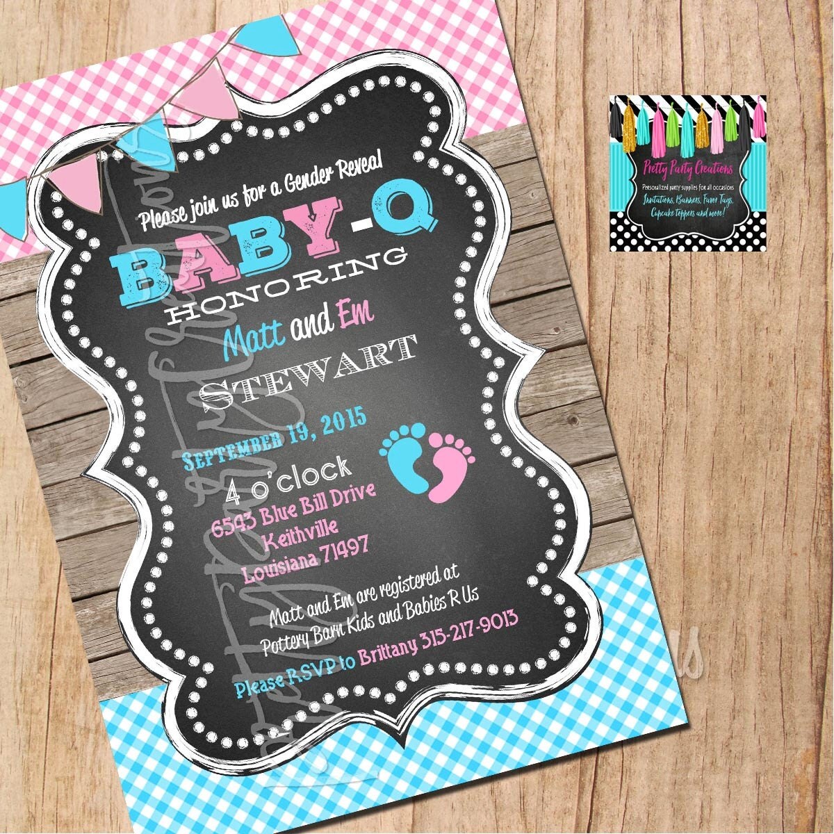 GENDER REVEAL BABY-Q invitation You Print