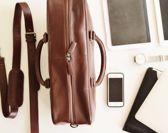 Mens leather briefcase brown - Leather briefcase men - Mens briefcase bag - Travel briefcase - Leather messenger bag - Laptop messenger bag