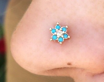 Rose Gold Turquoise Boho Nose Stud Nose Ring Indian Nose Ring