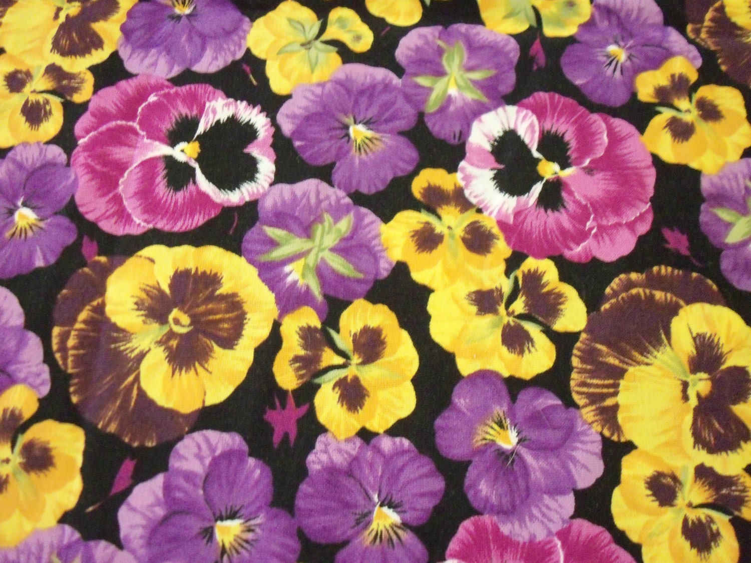 Pansies Fabric Beautiful Purple Pink Yellow Pansy New By The