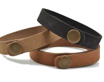 LEATHER CUFF Bracelet Blanks Sample Pack, 1/2" wide, 6 leather bracelet cuffs, brass snaps, black, camel brown, tan, Lth0001