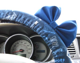 Steering Wheel Cover Bow, Doctor Who Inspired Steering Wheel Cover Blue Bow, Tardis Wheel Cover Bow, Police Box Wheel Cover Blue Bow BF11288