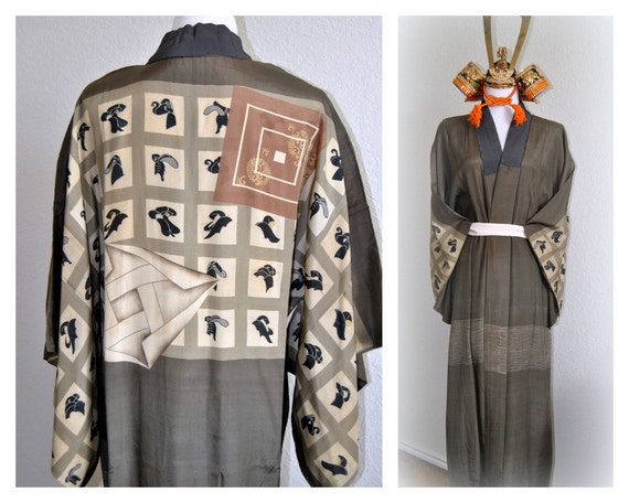 REDUCED Antique Mens Kimono Rare Japanese Silk Robe Shimada
