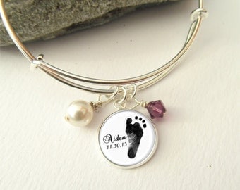 Footprint Bracelet, Expandable Charm Bracelet, Baby Footprint Jewelry