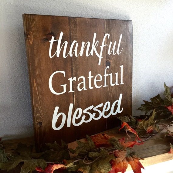 Large Wood Sign Thankful Grateful Blessed Subway Sign