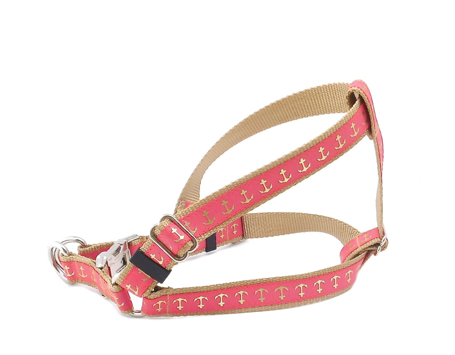 Nautical Dog Harness Step in Dog Harness Coral and Gold