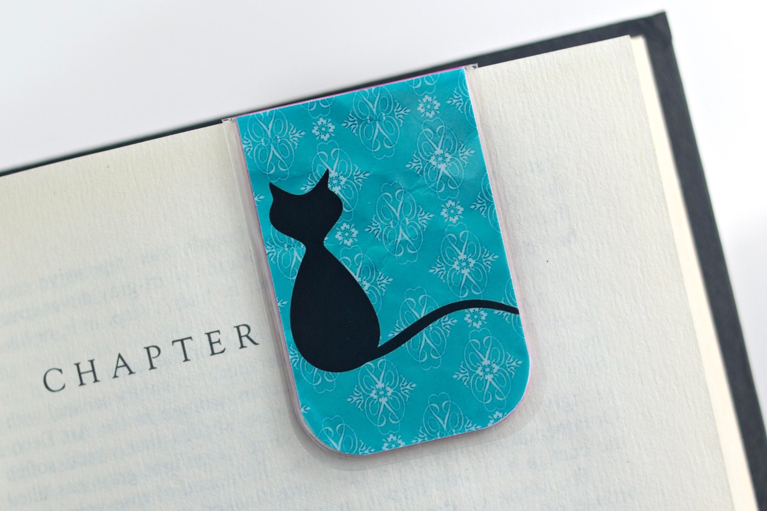 Cat Bookmark Laminated Cats Feline Teal White Black