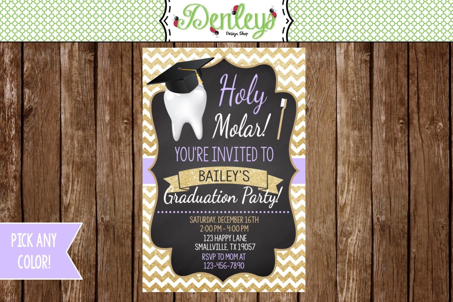 Dental Graduation Party Invitation choose your own colors