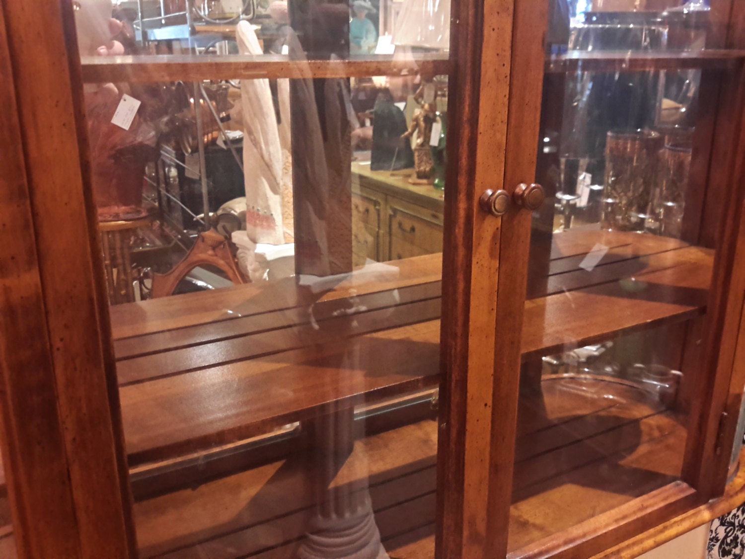 BUTLER Wood and Glass Curio Keepsake Wall Mount or Stand Alone Brass Gallery Trim With