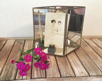 Vintage Brass and Glass Mirror Display Case In A Diamond Shape