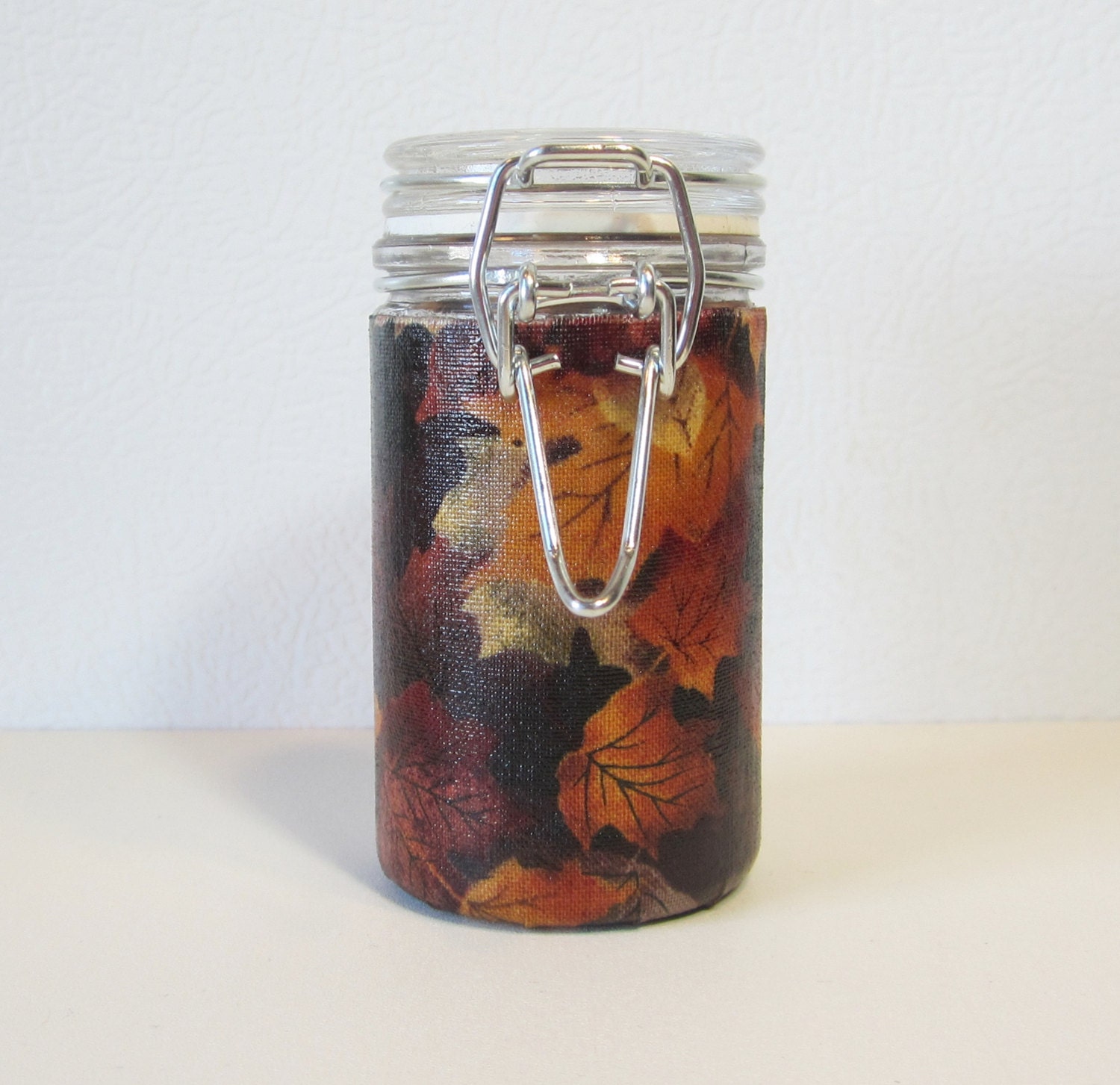 Small Glass Stash Jar : Latch-Top Jar Autumn by WickedWishCrafts