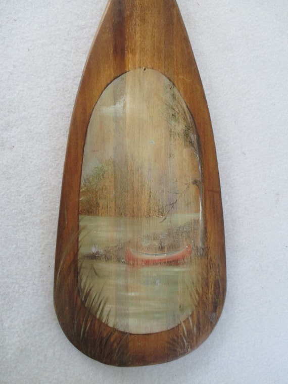 Hand Painted Paddle Small Vintage Canoe Scene Lake Ocean