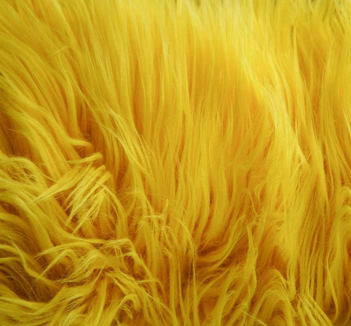 Shaggy Faux Fake Fur / Yellow Fabric by the yard