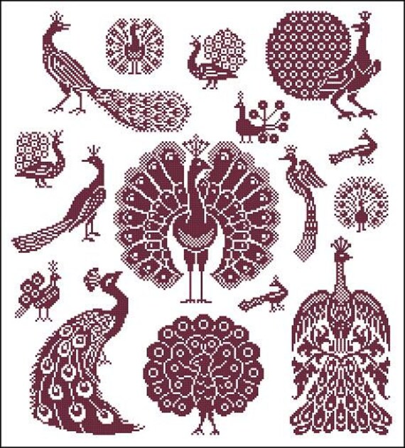 Peacock Sampler Peacock Monochrome Sampler Birds Sampler