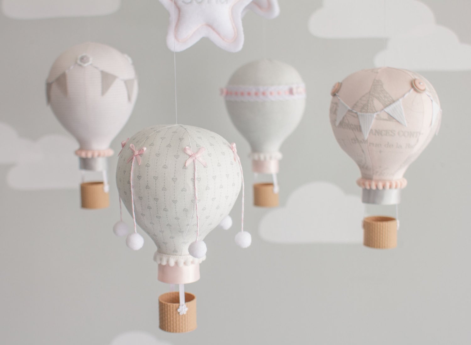 Blush Pink and Gray Hot Air Balloon Baby Mobile Blush Pink