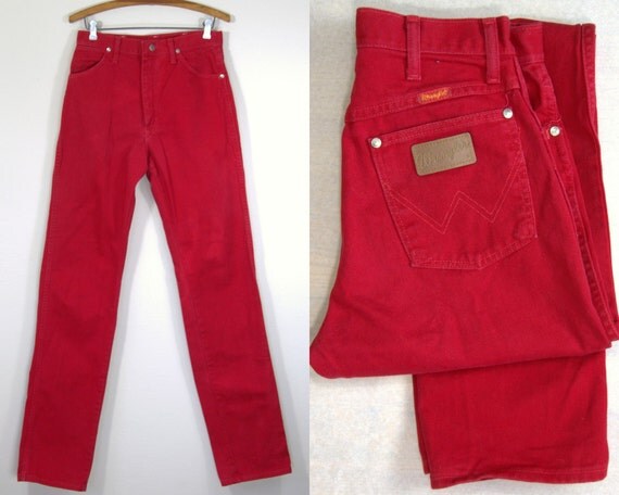 80s Wrangler Red Cotton Denim High Waisted Western Jeans 29 x