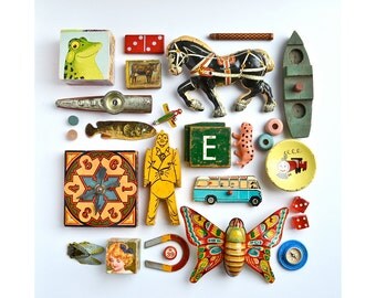 12x12 print vintage toy collection, playroom art, nursery art, nursery prints, by Elizabeth Rosen