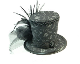 Tophat black Minihat Fascinator Gothic Hat Burlesque Cocktail Derby Bibi Chapeau black Victorian Steampunk Bridal Hat Church Wedding