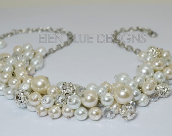 Pearl Cluster Necklace, White & Ivory Pearl Necklace, Chunky Pearl Necklace, Pearl Bridal Jewelry, Bridal Pearl Necklace, Pearl Jewelry