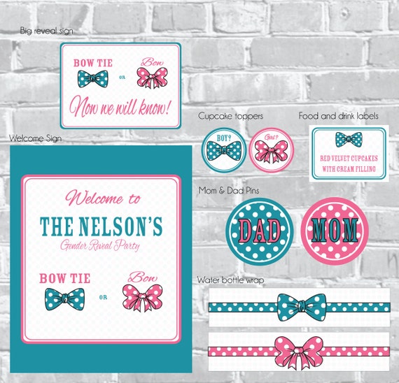 Items similar to Bow Tie or Bow Baby/ Gender Reveal Party/ Printable ...