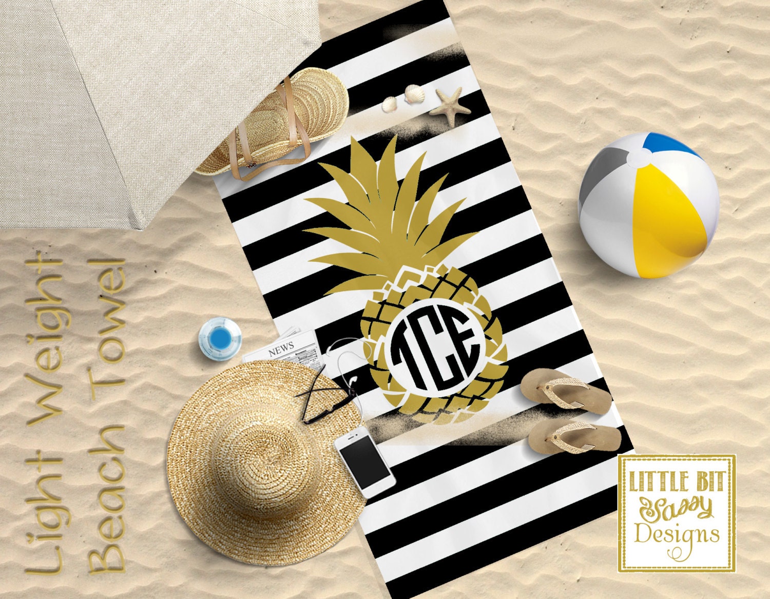 Pineapple Personalized Beach Towel Chevron Monogrammed Towel