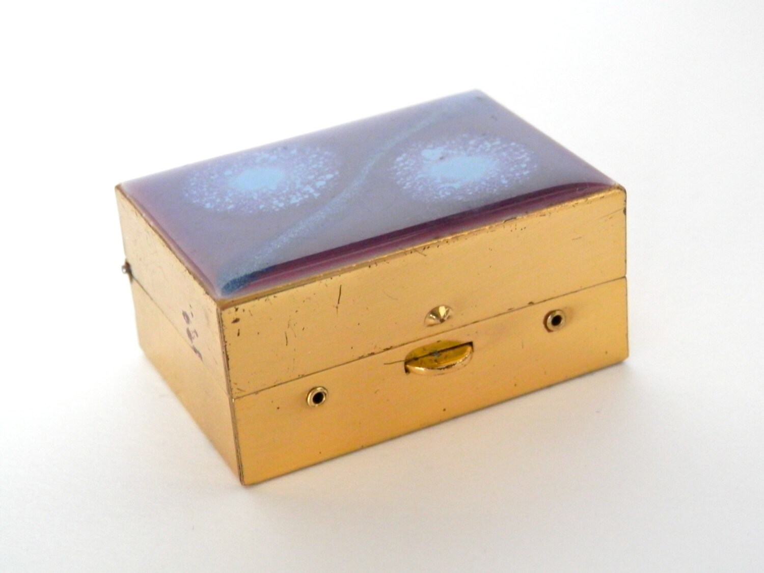 Vintage 1950s Enamel Pill Box Purple Collectable Box PinUp