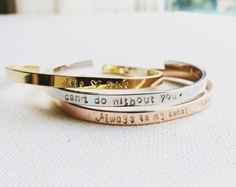Personalized Cuff Bracelet, Custom Cuff Bracelet, Inspirational Cuff Bracelet,Inspirational Bangle, Personalized Gift, Hand Stamped Bracelet