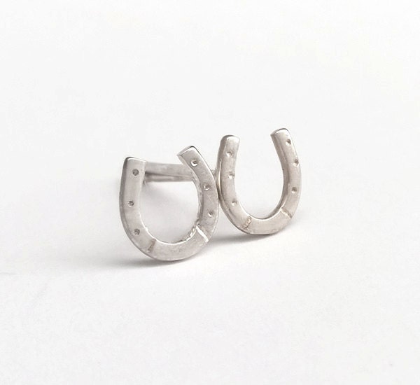 Sterling Silver Tiny Hand Stamped Horseshoe Stud Earrings