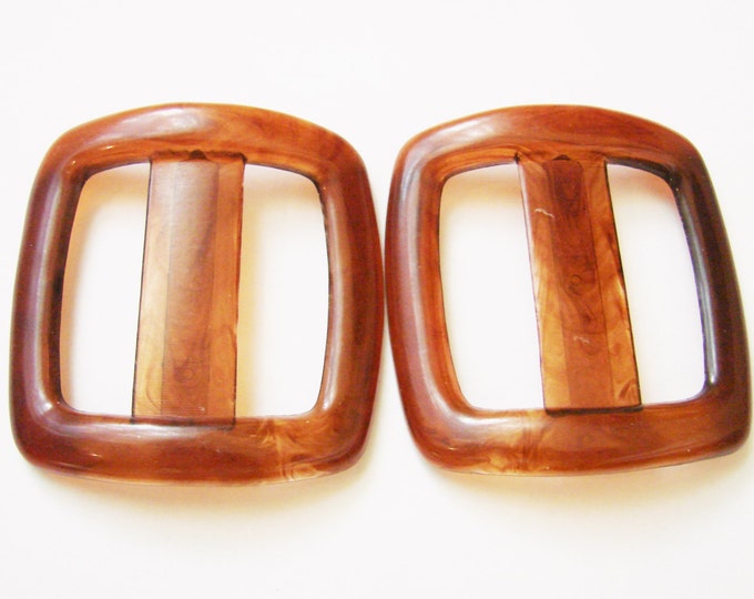 Pair Antique Art Deco Faux Tortoiseshell Dress Belt Buckles / 1930s Dress Buckle / Vintage Accessories