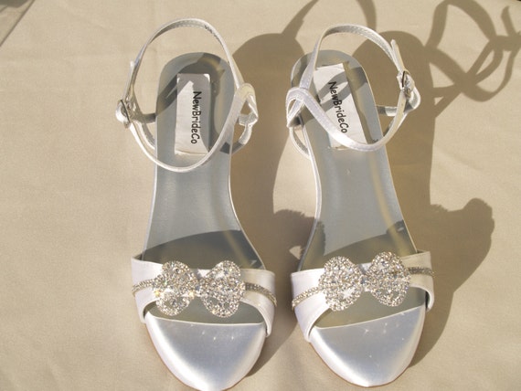 Wedding Comfort Shoes low Wedge 1 inch heel Crystals bows
