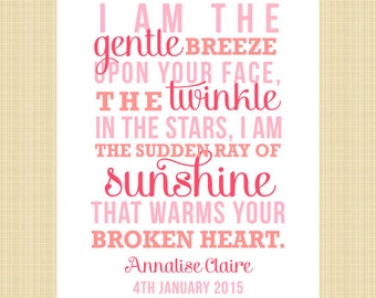 I am the gentle breeze- Digital Customised Memorial Print (miscarriage, stillborn, infant, child loss)