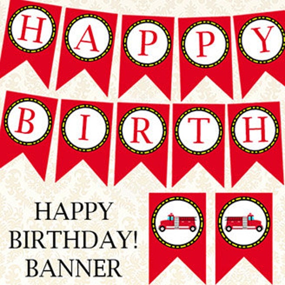 Printable Fireman Happy Birthday Banner Fire by JusPrintables