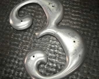 Number 3 Industrial metal numbers 6" - metal numbers – salvaged address number – vintage house numbers – sign numbers – silver numbers