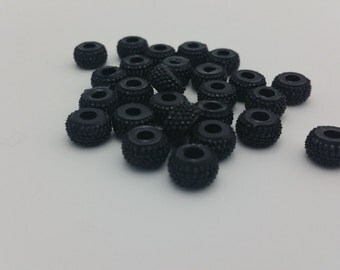 25 Beads - 10x5mm Black Rondelle Resin Crystal Beads BD0140