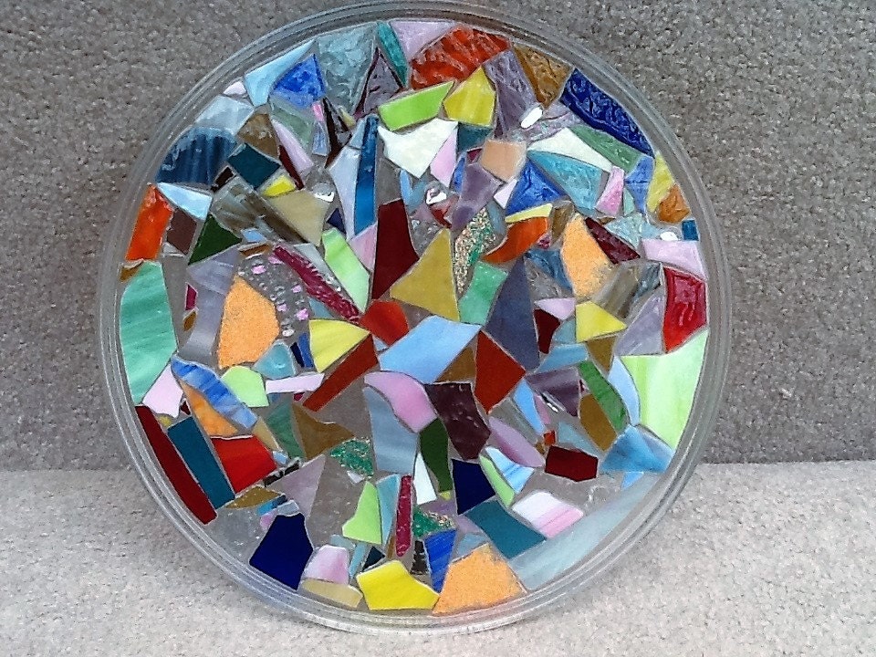 Serving Tray Round Stained Glass Mosaic 12 by MountainMosaicsmore