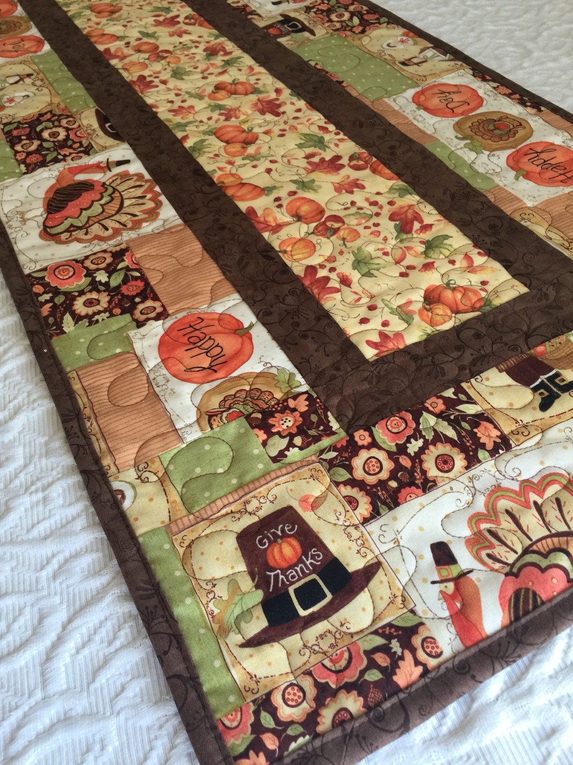 Thanksgiving Fall Table Runner Quilt Brown Orange