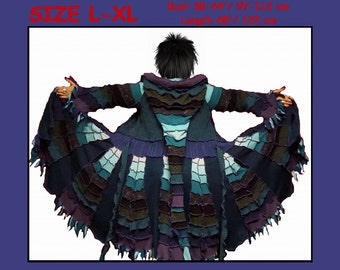 eLf cOAT, elf sweater, size L, size XL, sweater coat, pixie coat, hoodie, costume, gypsy sweater, patchwork coat, Recycled dress, ooak