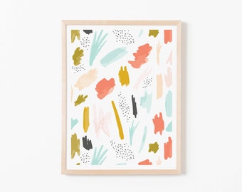 Abstract 01 Nursery Art. Nursery Wall Art. Nursery Prints. Nursery Decor. Girl Wall Art. Coral Watercolor Art. Instant Download.